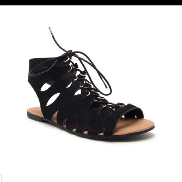 🖤1 SIZE 6 LEFT! BLACK VEGAN SUEDE LACE UP SANDLES - Picture 2 of 3